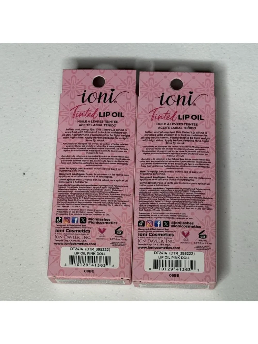 ioni Pink Doll Tinted Lip Oil Hydrating Vitamin E Lip Oil 2 Pack New